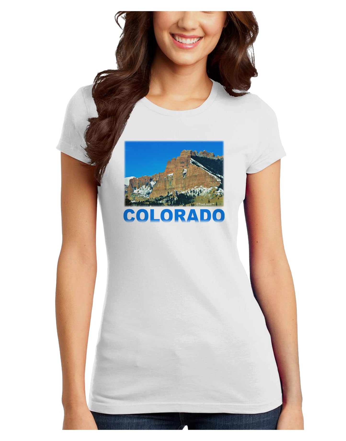 Colorado Snowy Mountains Text Juniors T-Shirt-Womens Juniors T-Shirt-TooLoud-White-Juniors Fitted X-Small-Davson Sales