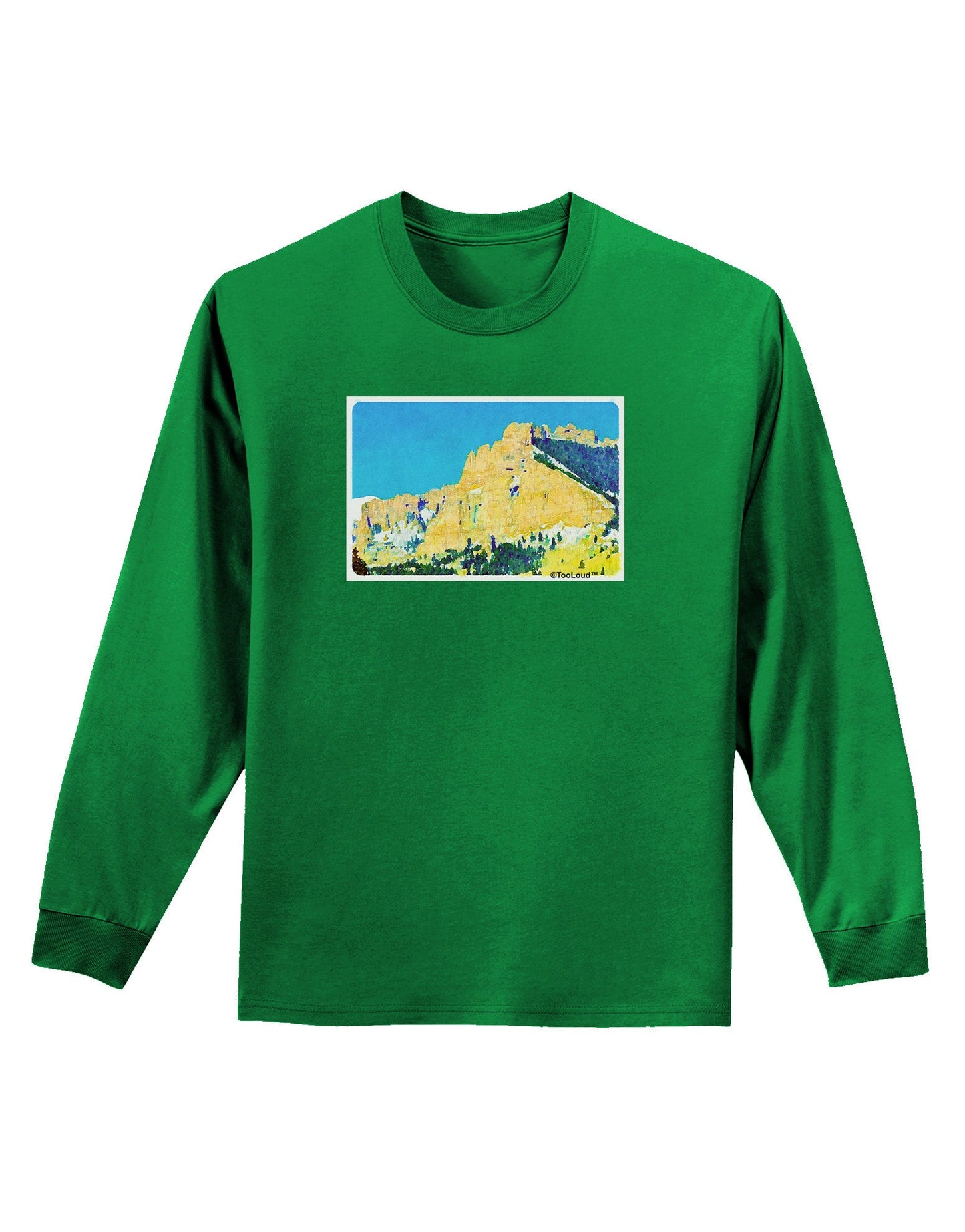 Colorado Snowy Mtns WaterColor Adult Long Sleeve Dark T-Shirt-TooLoud-Kelly-Green-Small-Davson Sales
