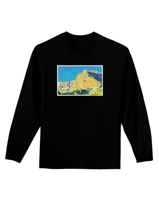 Colorado Snowy Mtns WaterColor Adult Long Sleeve Dark T-Shirt-TooLoud-Black-Small-Davson Sales