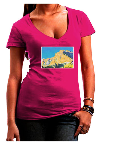 Colorado Snowy Mtns WaterColor Juniors V-Neck Dark T-Shirt-Womens V-Neck T-Shirts-TooLoud-Hot-Pink-Juniors Fitted Small-Davson Sales