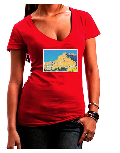 Colorado Snowy Mtns WaterColor Juniors V-Neck Dark T-Shirt-Womens V-Neck T-Shirts-TooLoud-Red-Juniors Fitted Small-Davson Sales