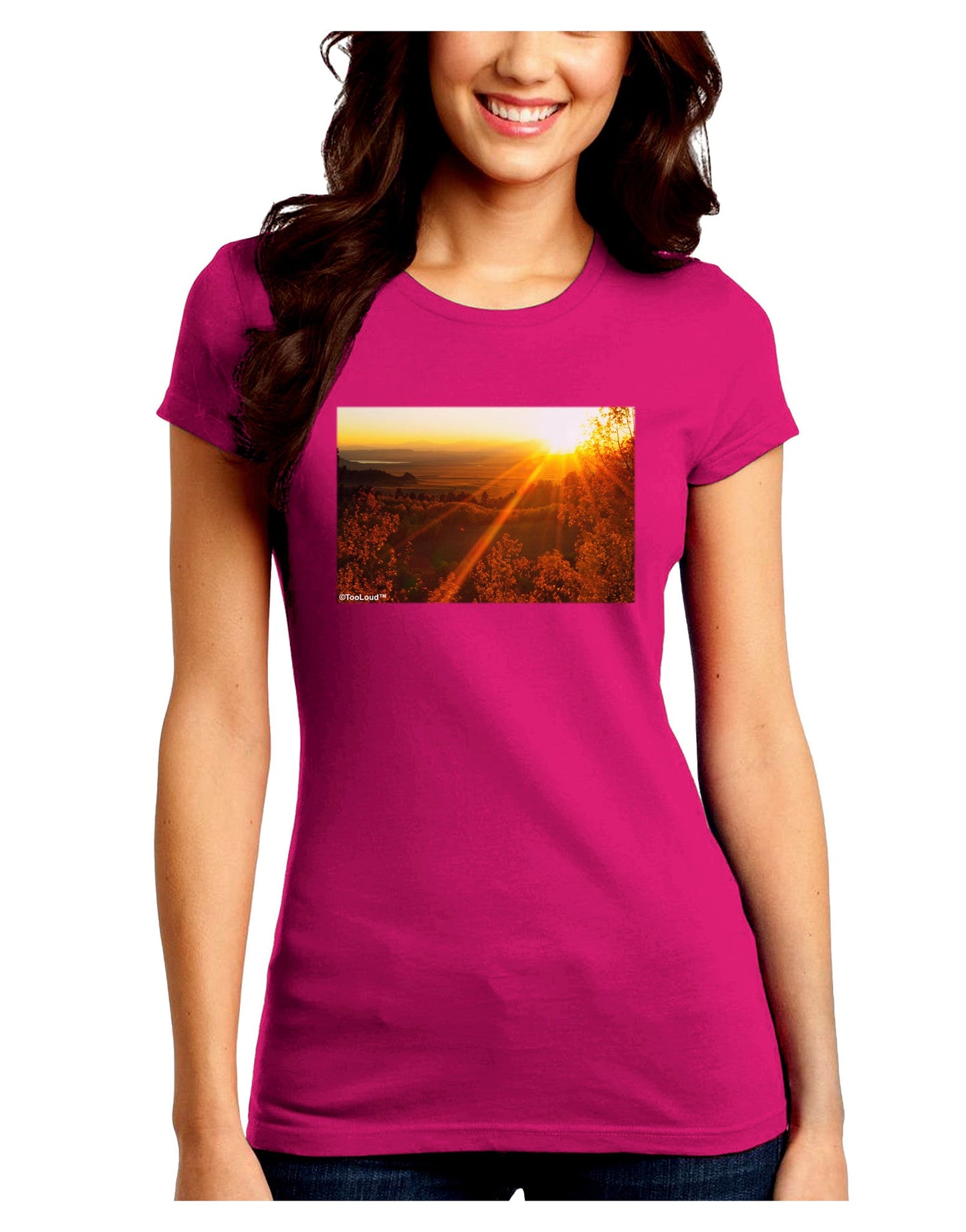 Colorado Sunset Juniors Petite Crew Dark T-Shirt-T-Shirts Juniors Tops-TooLoud-Hot-Pink-Juniors Fitted Small-Davson Sales