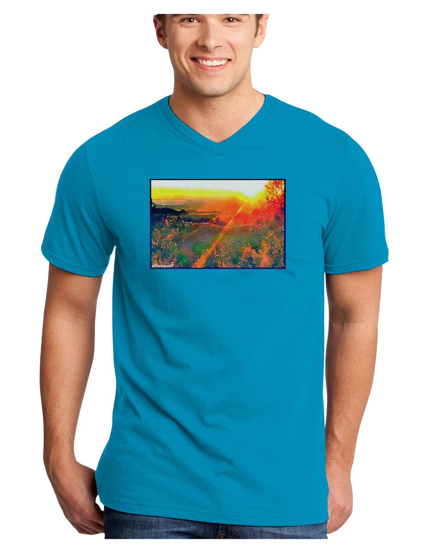 Colorado Sunset Watercolor Adult Dark V-Neck T-Shirt-TooLoud-Turquoise-Small-Davson Sales