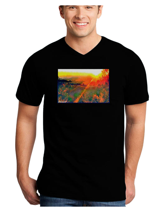 Colorado Sunset Watercolor Adult Dark V-Neck T-Shirt-TooLoud-Black-Small-Davson Sales