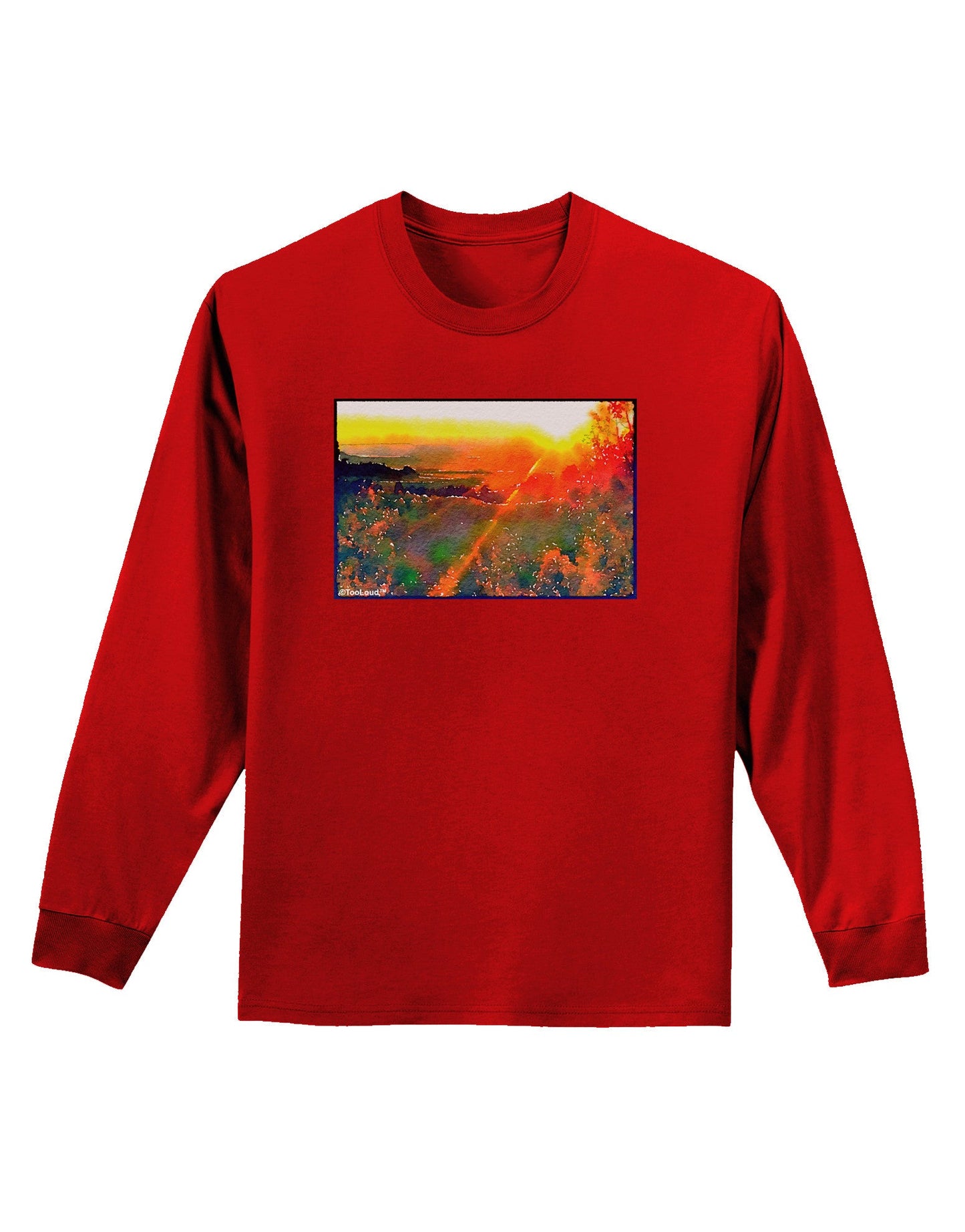 Colorado Sunset Watercolor Adult Long Sleeve Dark T-Shirt-TooLoud-Red-Small-Davson Sales