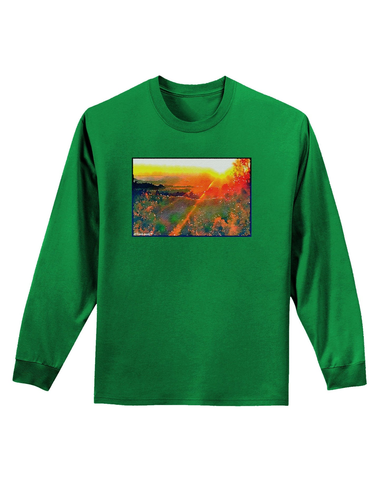 Colorado Sunset Watercolor Adult Long Sleeve Dark T-Shirt-TooLoud-Kelly-Green-Small-Davson Sales