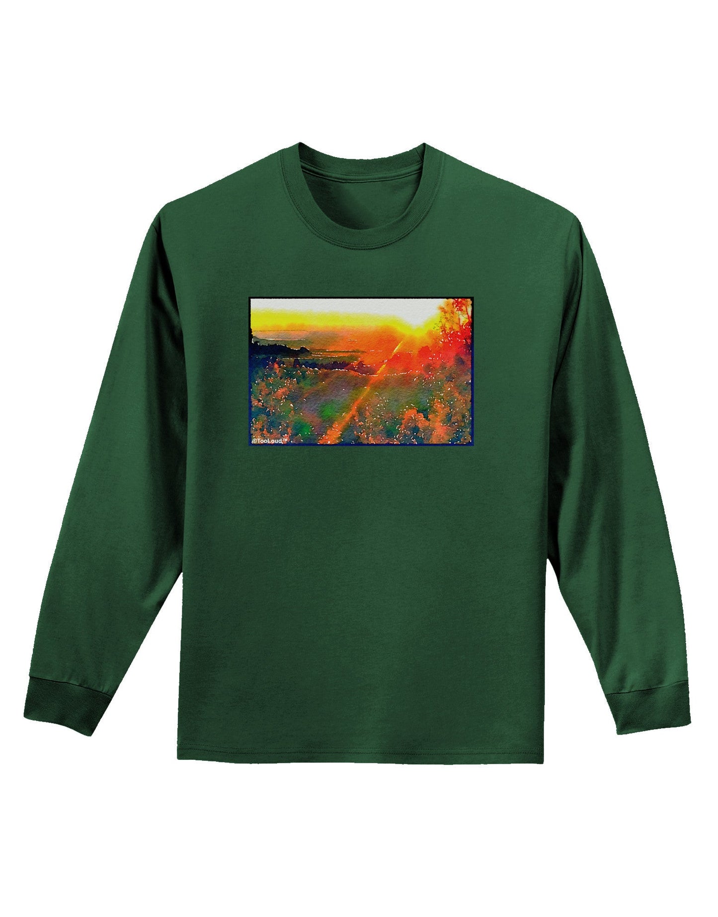 Colorado Sunset Watercolor Adult Long Sleeve Dark T-Shirt-TooLoud-Dark-Green-Small-Davson Sales