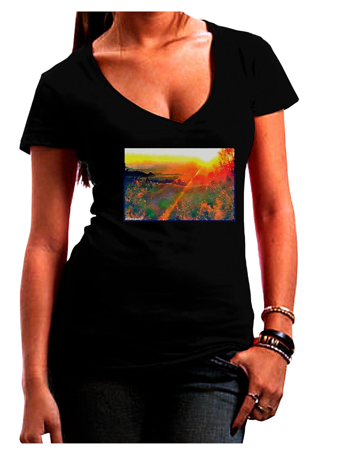 Colorado Sunset Watercolor Womens V-Neck Dark T-Shirt-Womens V-Neck T-Shirts-TooLoud-Black-Juniors Fitted Small-Davson Sales