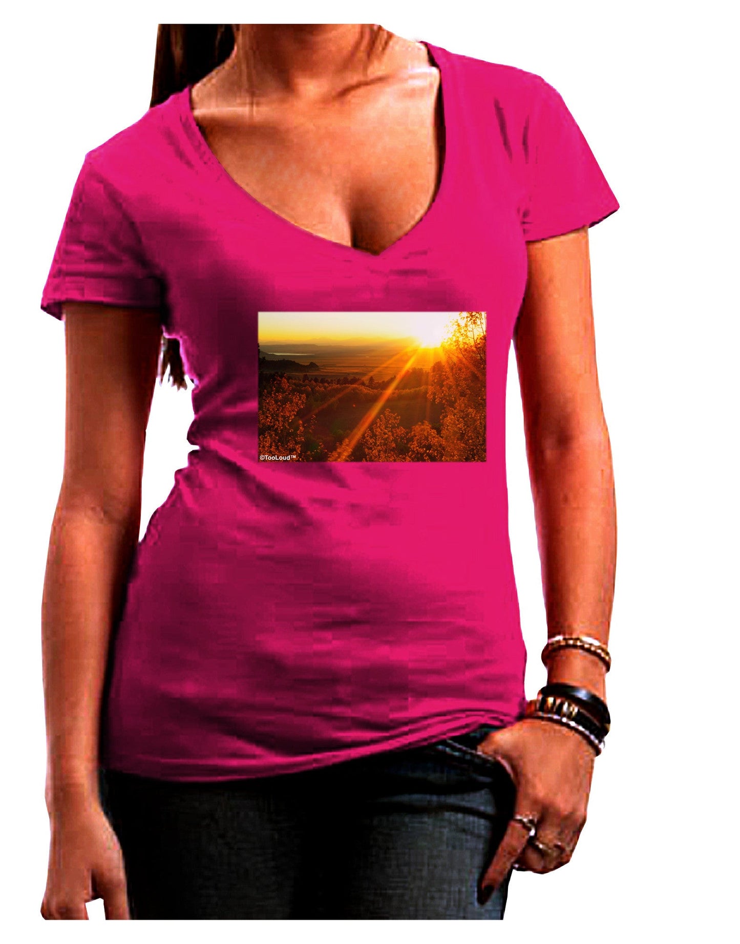 Colorado Sunset Womens V-Neck Dark T-Shirt-Womens V-Neck T-Shirts-TooLoud-Hot-Pink-Juniors Fitted Small-Davson Sales