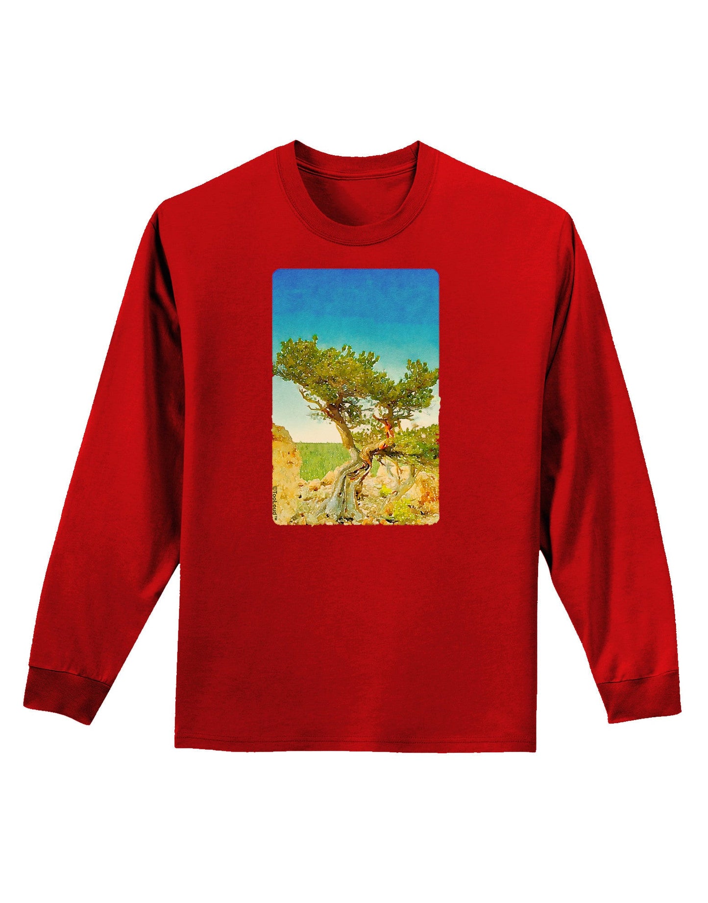 Colorado Tree Watercolor Adult Long Sleeve Dark T-Shirt-TooLoud-Red-Small-Davson Sales