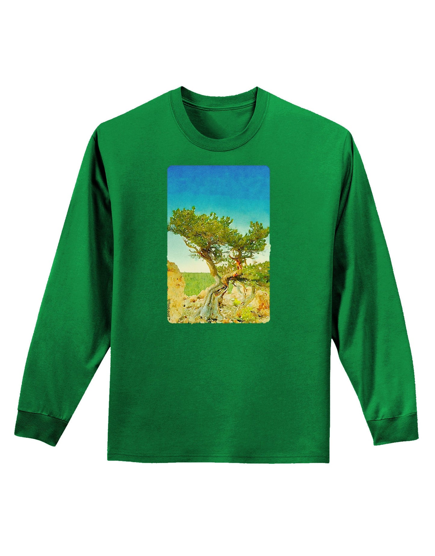 Colorado Tree Watercolor Adult Long Sleeve Dark T-Shirt-TooLoud-Kelly-Green-Small-Davson Sales