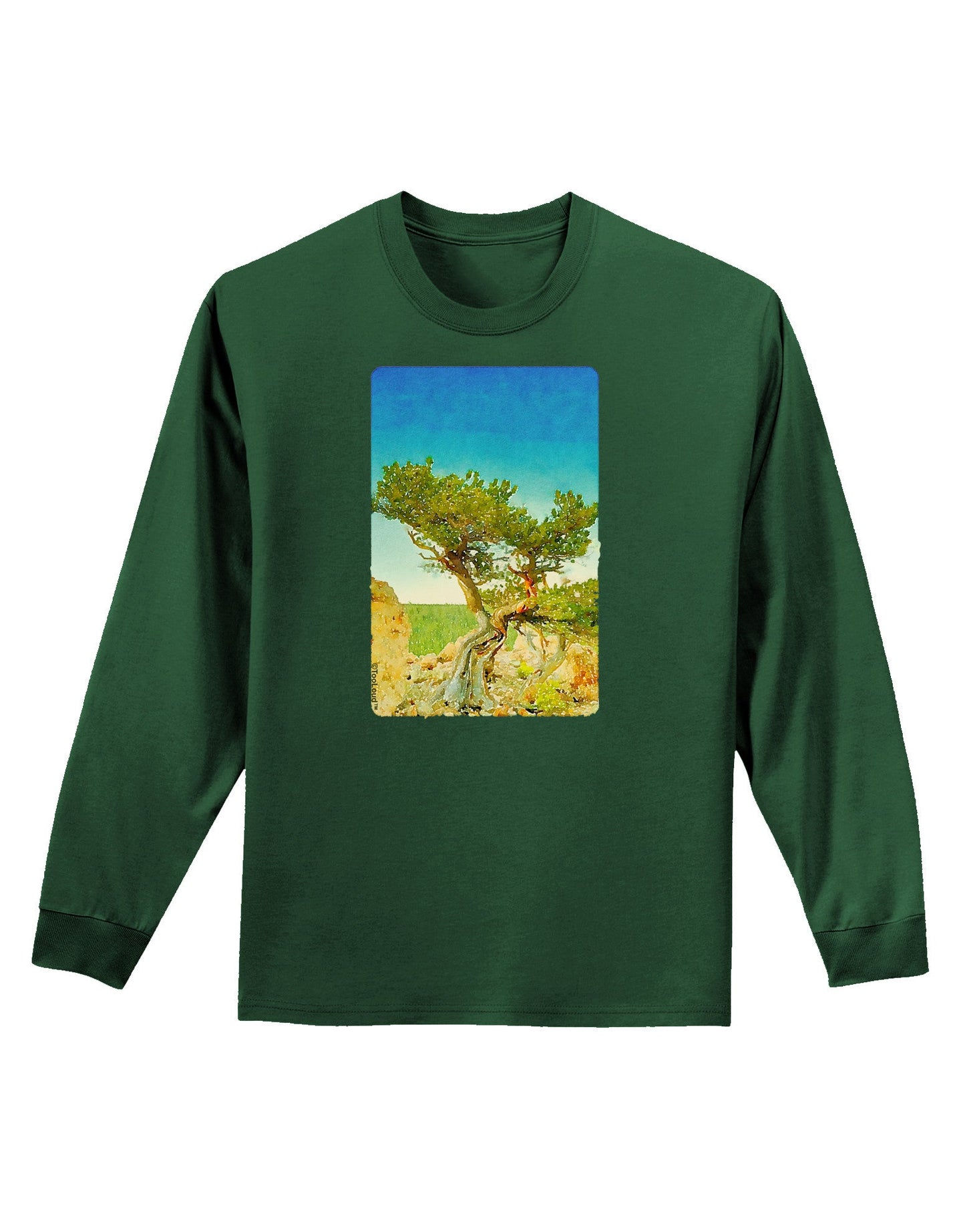 Colorado Tree Watercolor Adult Long Sleeve Dark T-Shirt-TooLoud-Dark-Green-Small-Davson Sales