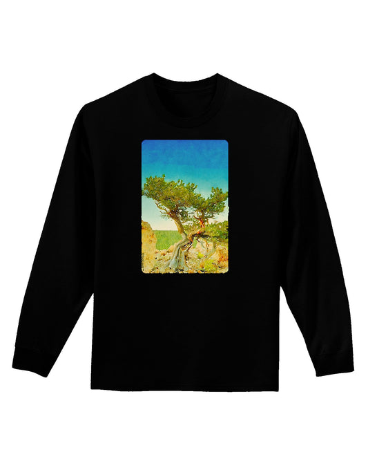 Colorado Tree Watercolor Adult Long Sleeve Dark T-Shirt-TooLoud-Black-Small-Davson Sales