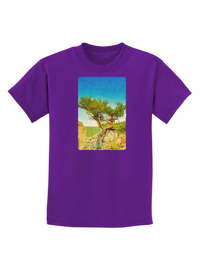 Colorado Tree Watercolor Childrens Dark T-Shirt-Childrens T-Shirt-TooLoud-Purple-X-Small-Davson Sales