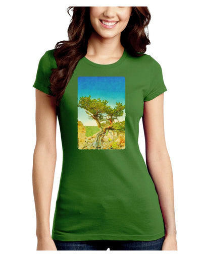 Colorado Tree Watercolor Juniors Crew Dark T-Shirt-T-Shirts Juniors Tops-TooLoud-Kiwi-Green-Juniors Fitted Small-Davson Sales