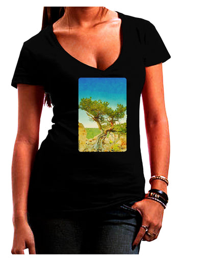 Colorado Tree Watercolor Juniors V-Neck Dark T-Shirt-Womens V-Neck T-Shirts-TooLoud-Black-Juniors Fitted Small-Davson Sales