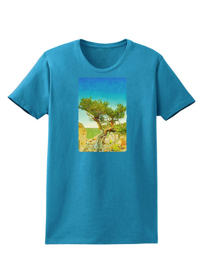 Colorado Tree Watercolor Womens Dark T-Shirt-TooLoud-Turquoise-X-Small-Davson Sales