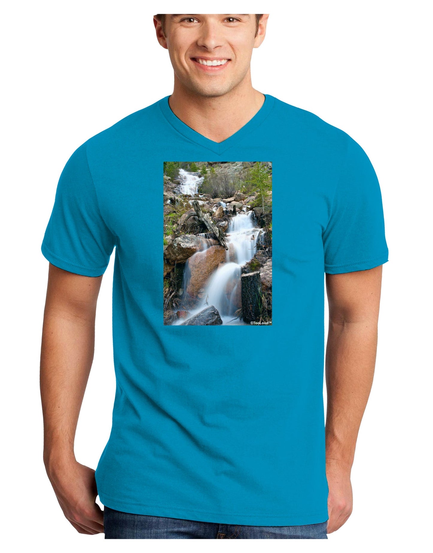 Colorado Waterfall Scene Adult Dark V-Neck T-Shirt-TooLoud-Turquoise-Small-Davson Sales