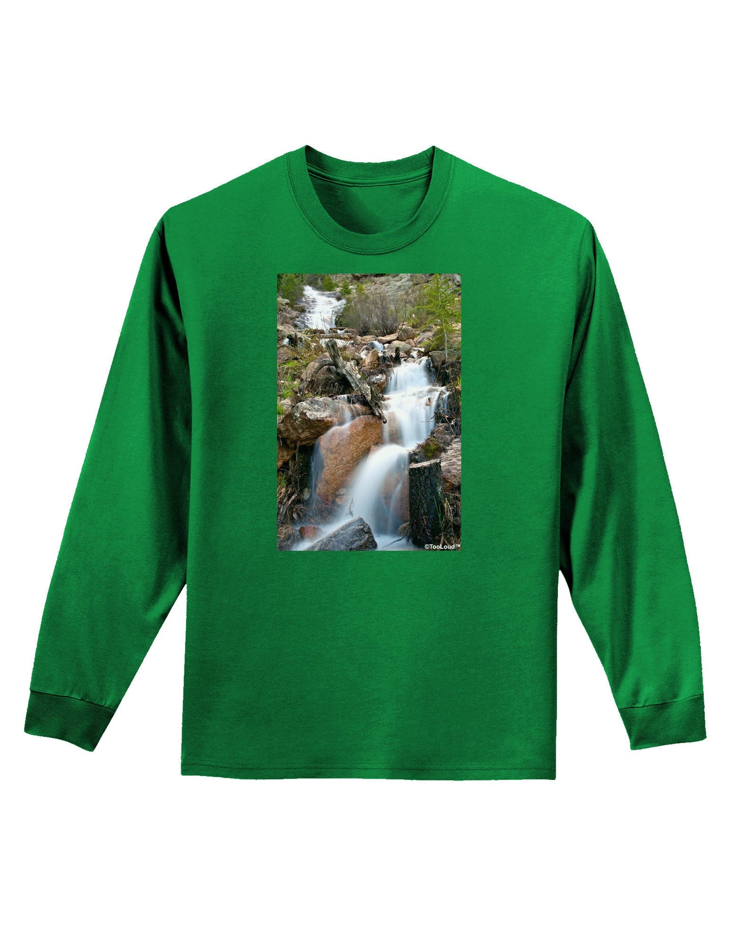 Colorado Waterfall Scene Adult Long Sleeve Dark T-Shirt-TooLoud-Kelly-Green-Small-Davson Sales