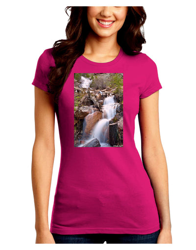 Colorado Waterfall Scene Juniors Crew Dark T-Shirt-T-Shirts Juniors Tops-TooLoud-Hot-Pink-Juniors Fitted Small-Davson Sales