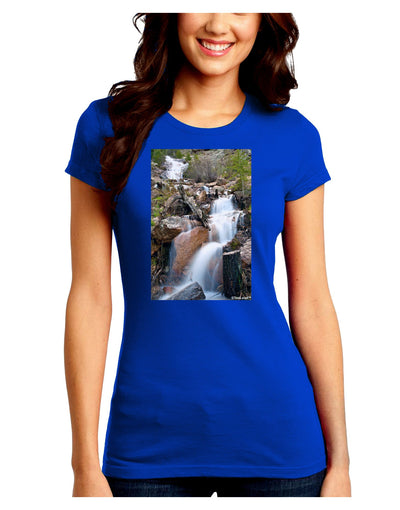 Colorado Waterfall Scene Juniors Crew Dark T-Shirt-T-Shirts Juniors Tops-TooLoud-Royal-Blue-Juniors Fitted Small-Davson Sales