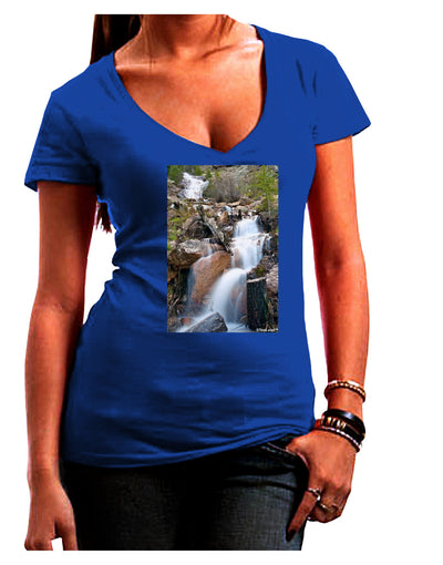 Colorado Waterfall Scene Juniors V-Neck Dark T-Shirt-Womens V-Neck T-Shirts-TooLoud-Royal-Blue-Juniors Fitted Small-Davson Sales