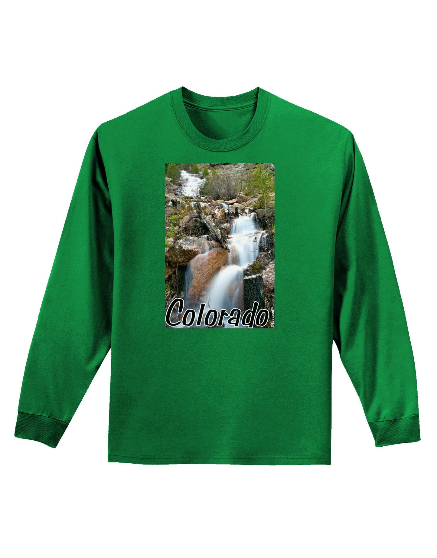 Colorado Waterfall Scene Text Adult Long Sleeve Dark T-Shirt-TooLoud-Kelly-Green-Small-Davson Sales