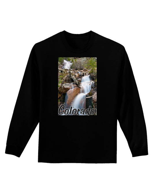 Colorado Waterfall Scene Text Adult Long Sleeve Dark T-Shirt-TooLoud-Black-Small-Davson Sales