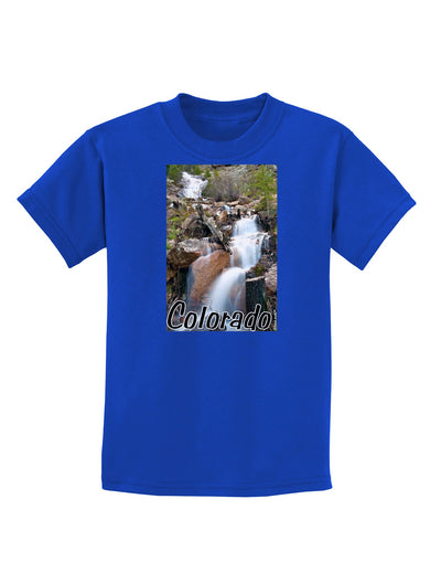 Colorado Waterfall Scene Text Childrens Dark T-Shirt-Childrens T-Shirt-TooLoud-Royal-Blue-X-Small-Davson Sales