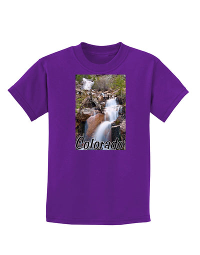 Colorado Waterfall Scene Text Childrens Dark T-Shirt-Childrens T-Shirt-TooLoud-Purple-X-Small-Davson Sales