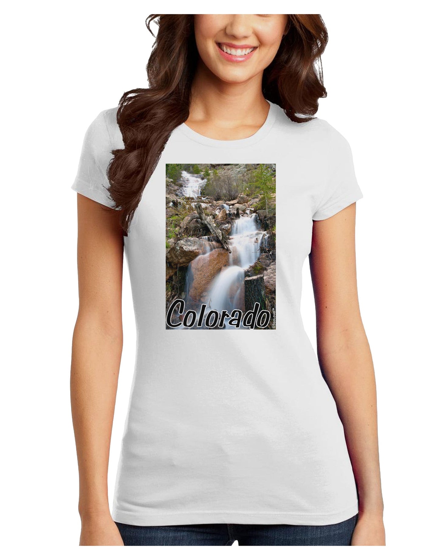 Colorado Waterfall Scene Text Juniors T-Shirt-Womens Juniors T-Shirt-TooLoud-White-Juniors Fitted X-Small-Davson Sales