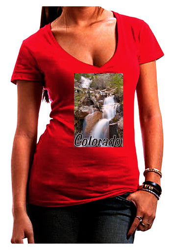 Colorado Waterfall Scene Text Juniors V-Neck Dark T-Shirt-Womens V-Neck T-Shirts-TooLoud-Red-Juniors Fitted Small-Davson Sales