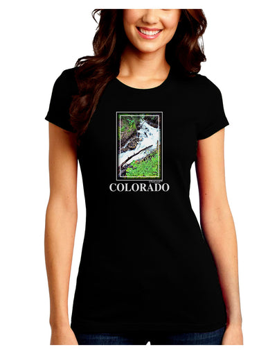 Colorado White River Text Juniors Crew Dark T-Shirt-T-Shirts Juniors Tops-TooLoud-Black-Juniors Fitted Small-Davson Sales