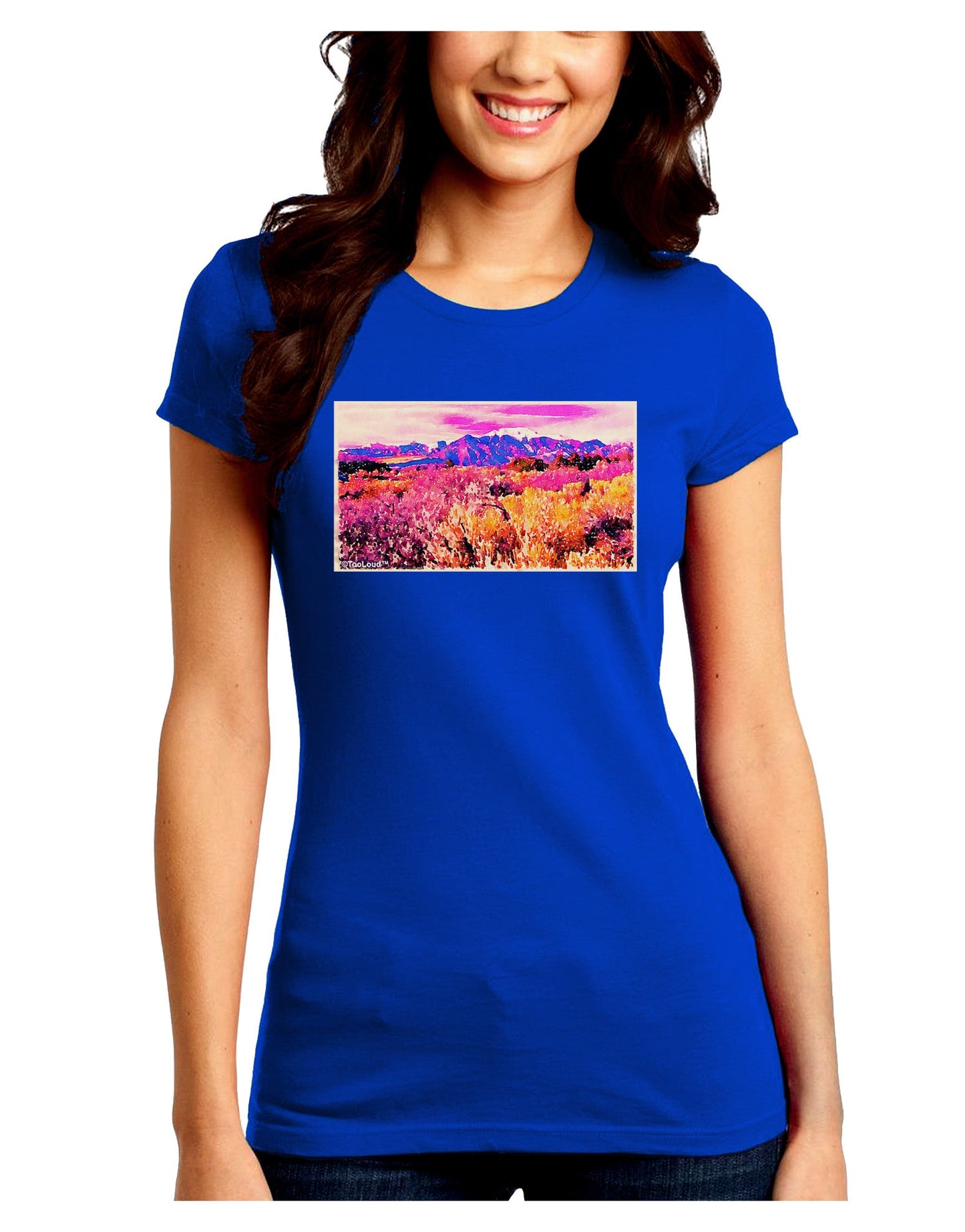 Colorful Colorado Mountains Juniors Petite Crew Dark T-Shirt-T-Shirts Juniors Tops-TooLoud-Royal-Blue-Juniors Fitted Small-Davson Sales