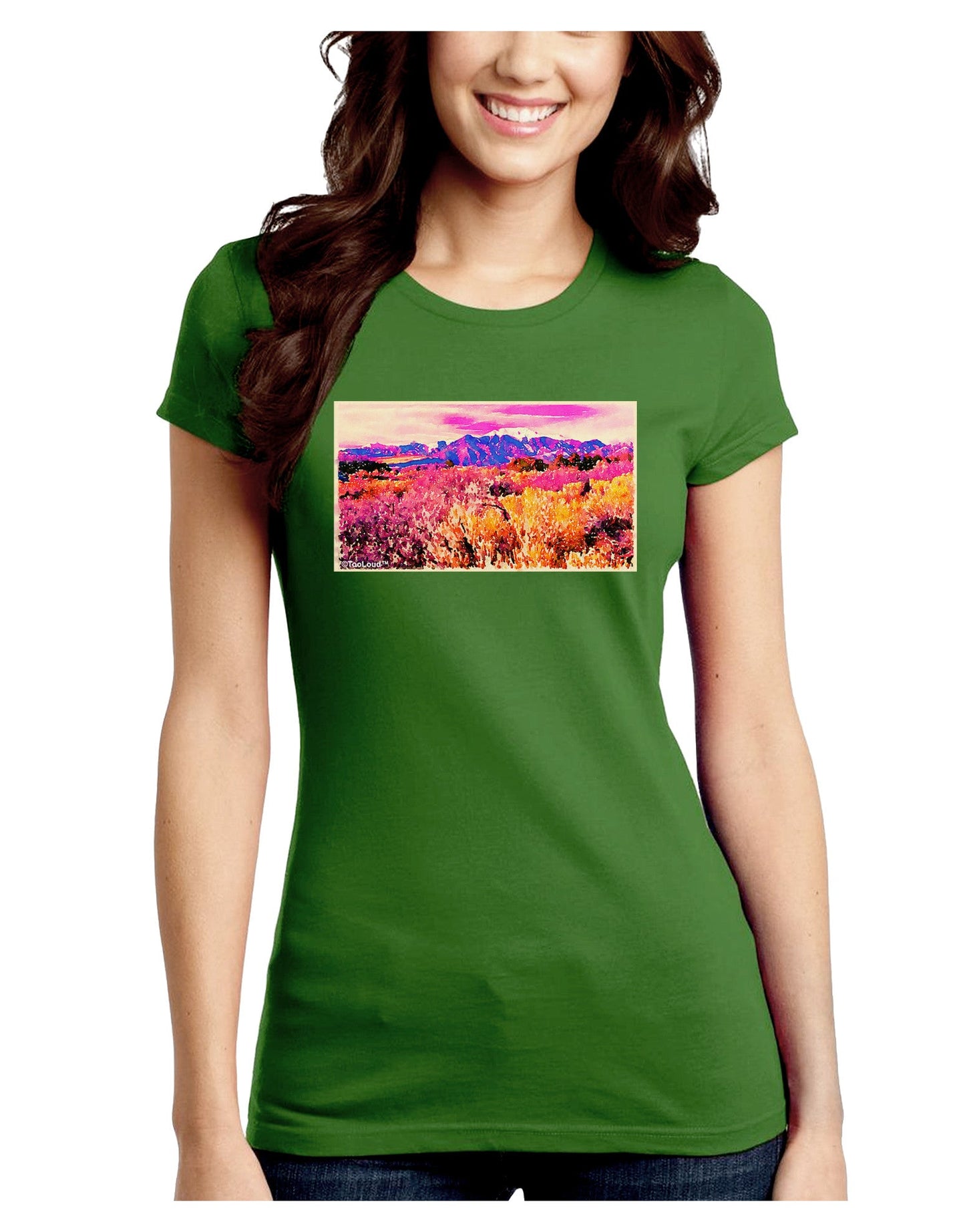 Colorful Colorado Mountains Juniors Petite Crew Dark T-Shirt-T-Shirts Juniors Tops-TooLoud-Kiwi-Green-Juniors Fitted Small-Davson Sales