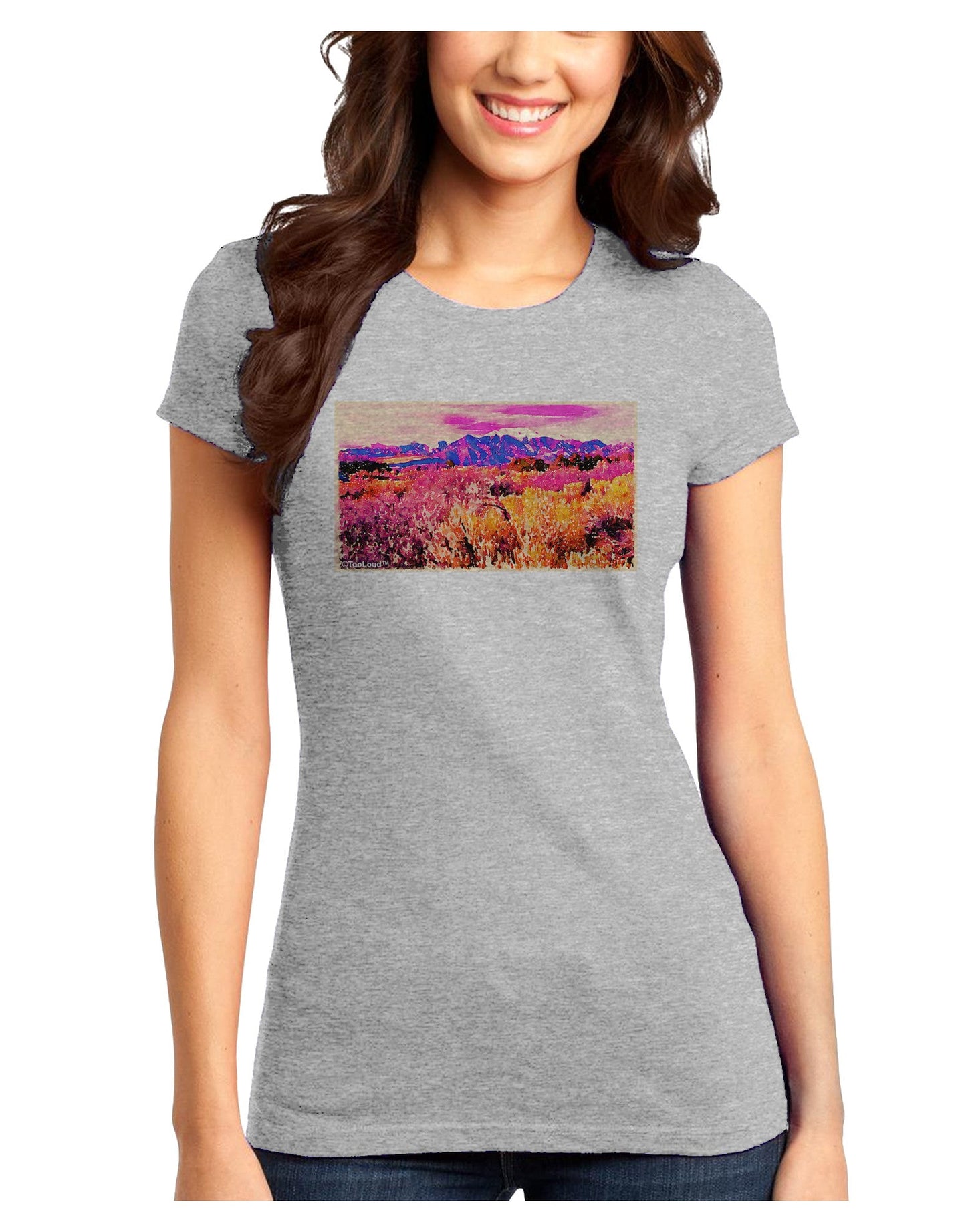 Colorful Colorado Mountains Juniors Petite T-Shirt-T-Shirts Juniors Tops-TooLoud-Ash-Gray-Juniors Fitted X-Small-Davson Sales