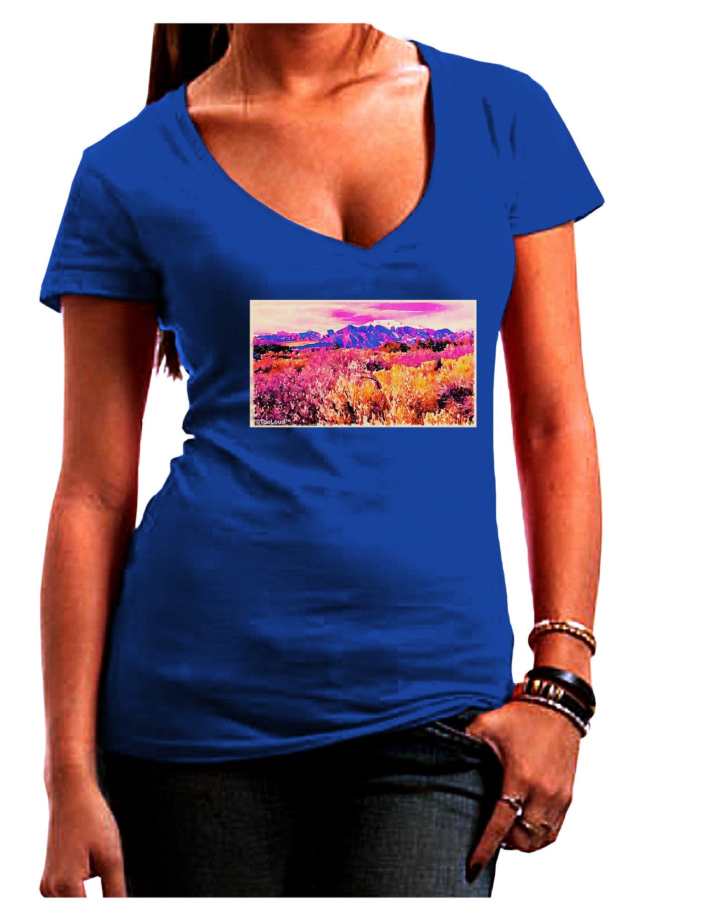 Colorful Colorado Mountains Womens V-Neck Dark T-Shirt-Womens V-Neck T-Shirts-TooLoud-Royal-Blue-Juniors Fitted Small-Davson Sales