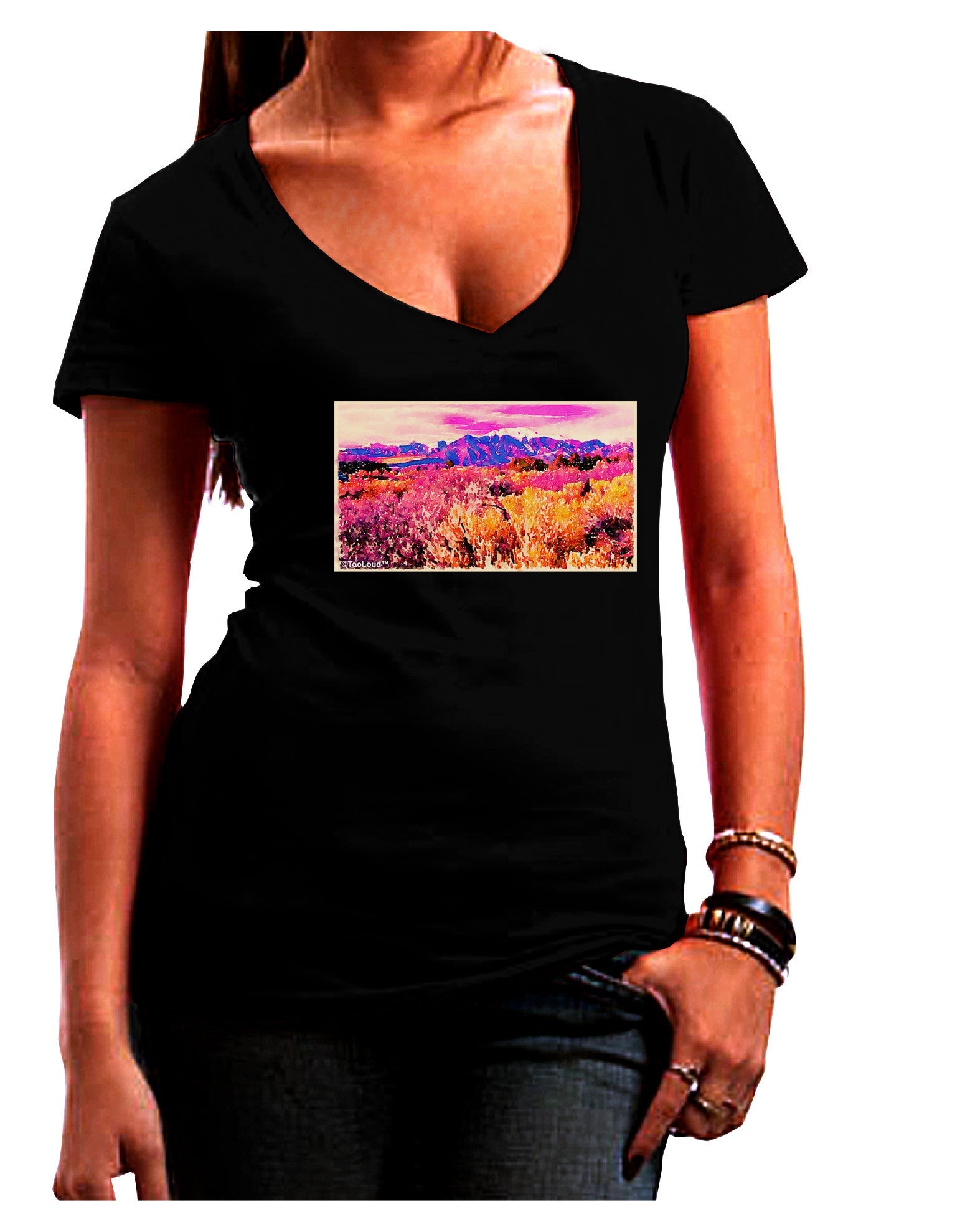 Colorful Colorado Mountains Womens V-Neck Dark T-Shirt-Womens V-Neck T-Shirts-TooLoud-Black-Juniors Fitted Small-Davson Sales