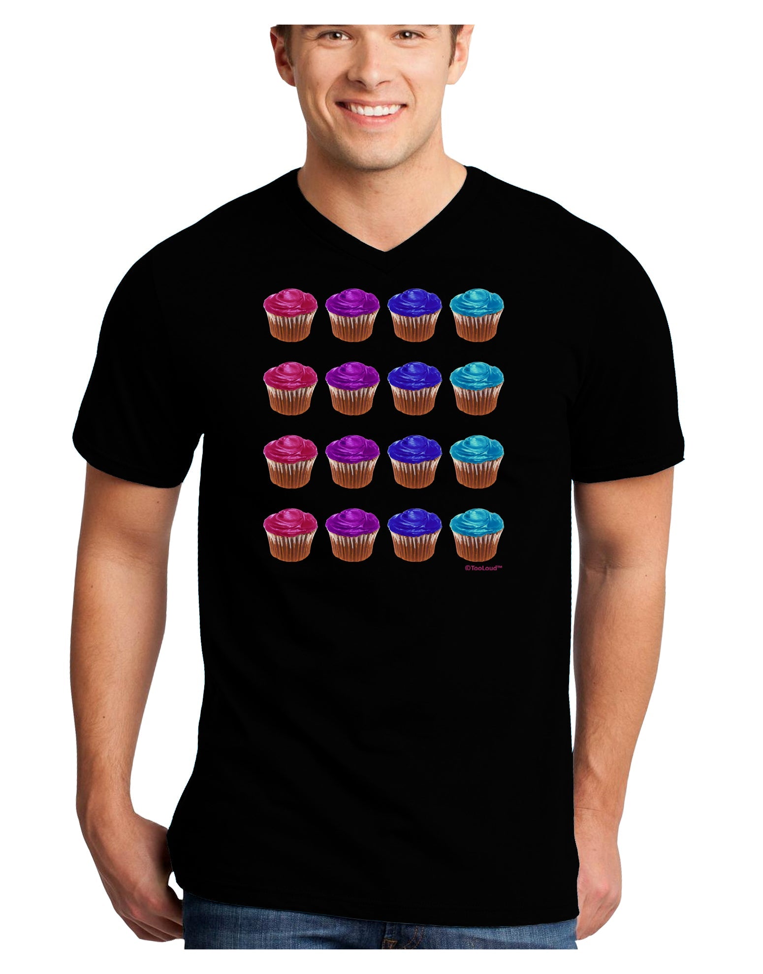 Colorful Cupcake Pattern Adult Dark V-Neck T-Shirt by TooLoud-Mens V-Neck T-Shirt-TooLoud-Black-Small-Davson Sales
