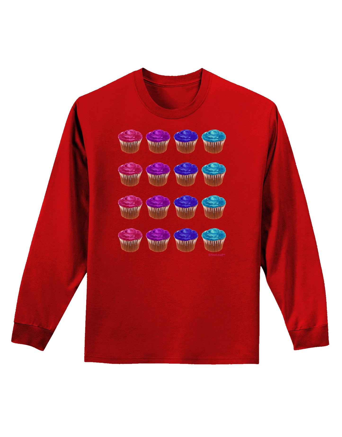 Colorful Cupcake Pattern Adult Long Sleeve Dark T-Shirt by TooLoud-TooLoud-Red-Small-Davson Sales