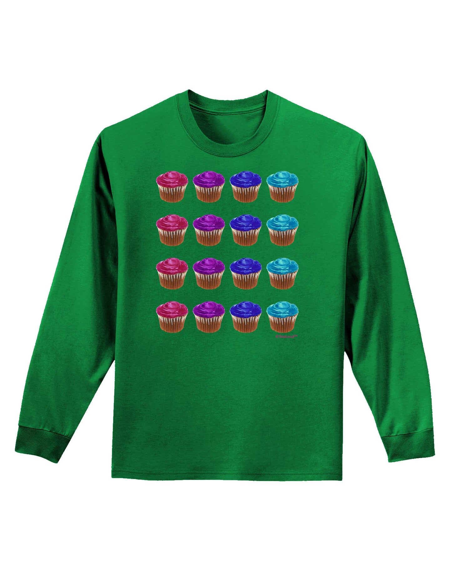 Colorful Cupcake Pattern Adult Long Sleeve Dark T-Shirt by TooLoud-TooLoud-Kelly-Green-Small-Davson Sales