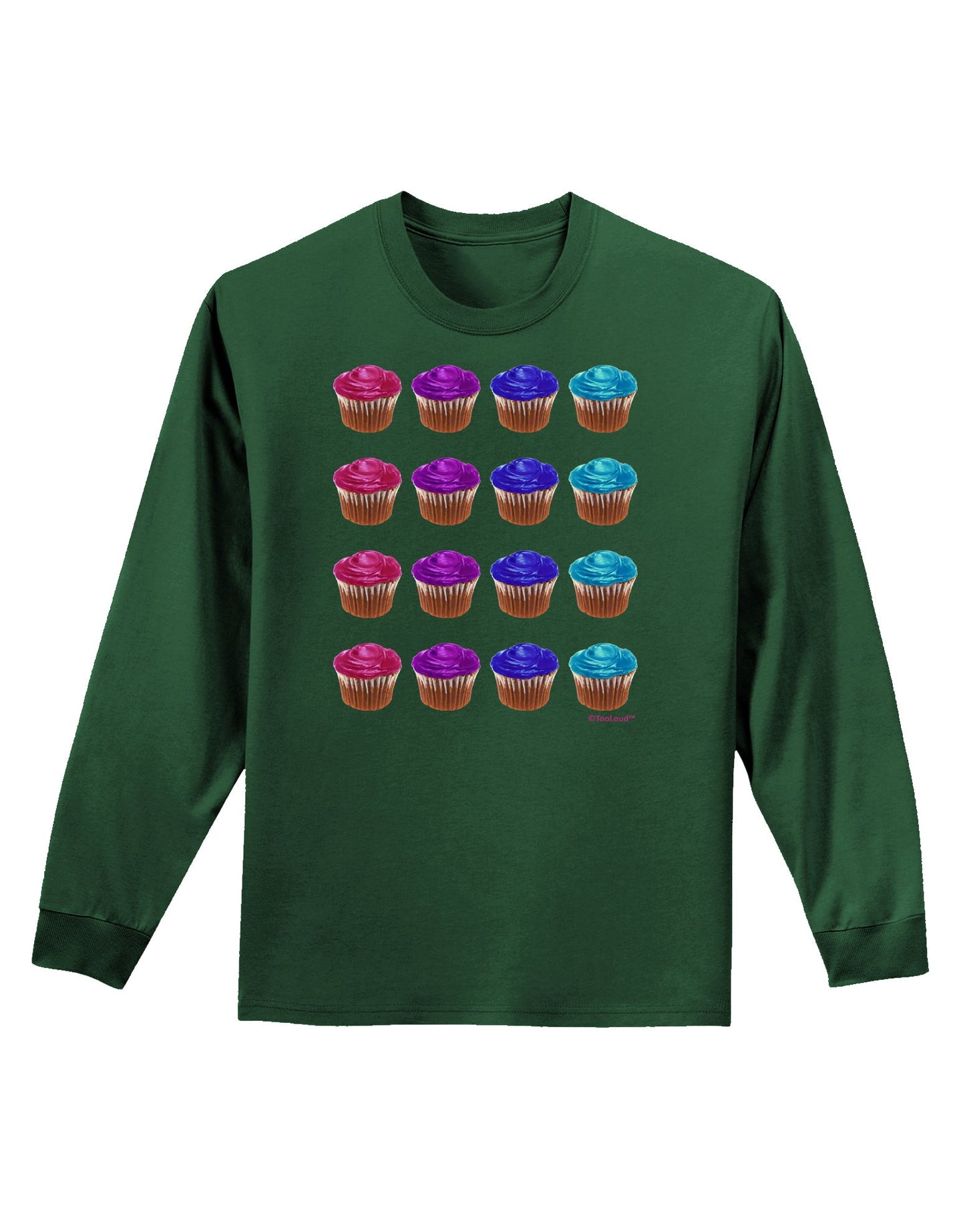 Colorful Cupcake Pattern Adult Long Sleeve Dark T-Shirt by TooLoud-TooLoud-Dark-Green-Small-Davson Sales