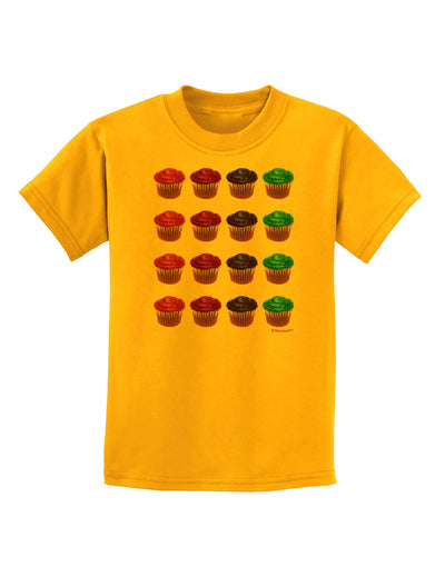 Colorful Cupcake Pattern Childrens T-Shirt by TooLoud-Childrens T-Shirt-TooLoud-Gold-X-Small-Davson Sales