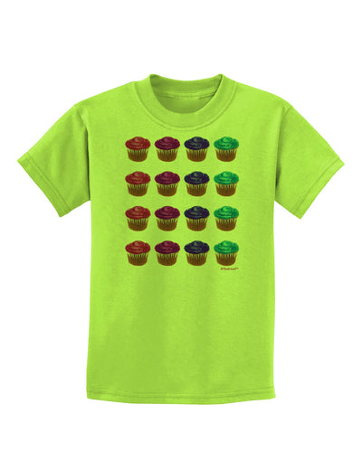 Colorful Cupcake Pattern Childrens T-Shirt by TooLoud-Childrens T-Shirt-TooLoud-Lime-Green-X-Small-Davson Sales