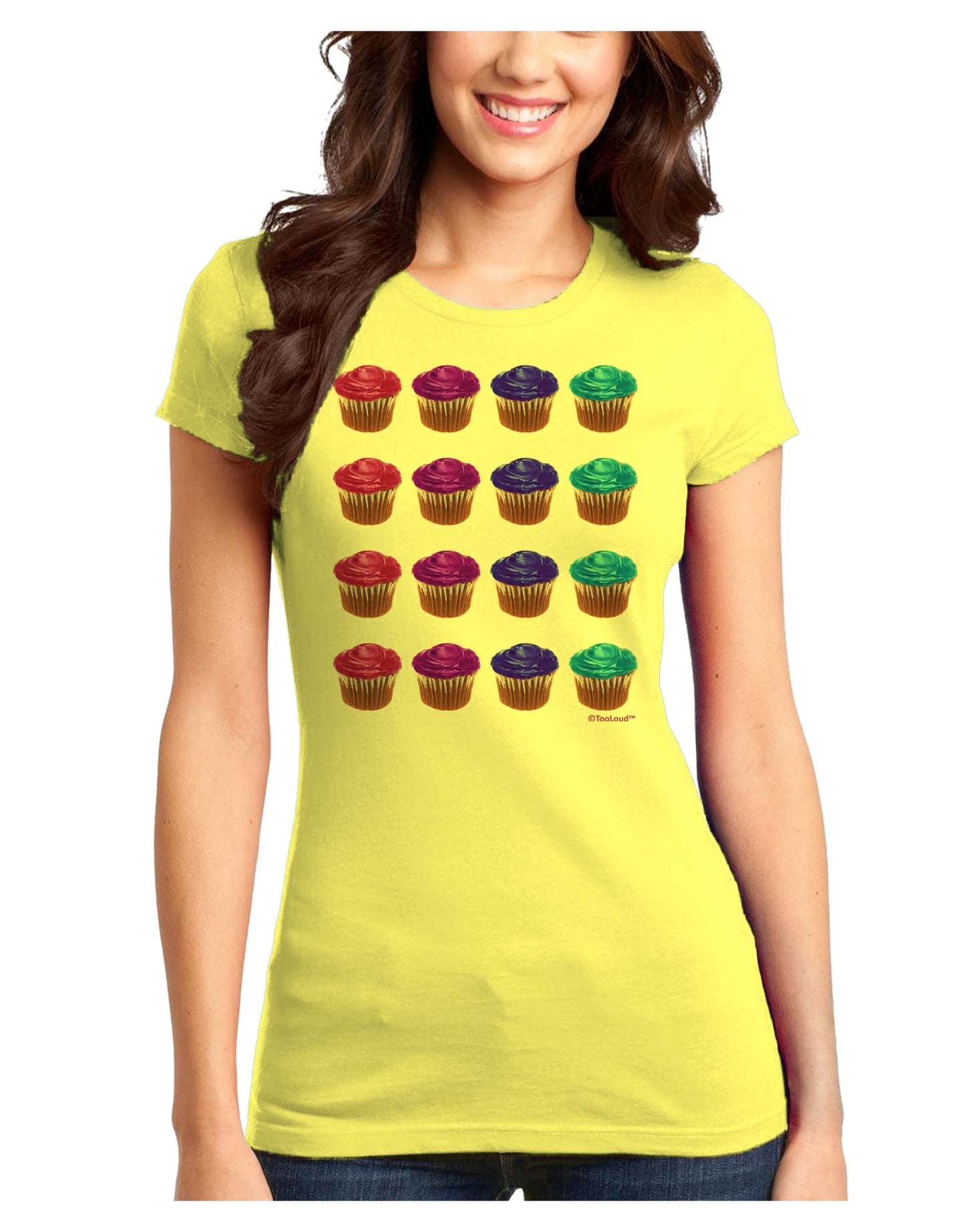 Colorful Cupcake Pattern Juniors T-Shirt by TooLoud-Womens Juniors T-Shirt-TooLoud-Yellow-Juniors Fitted X-Small-Davson Sales
