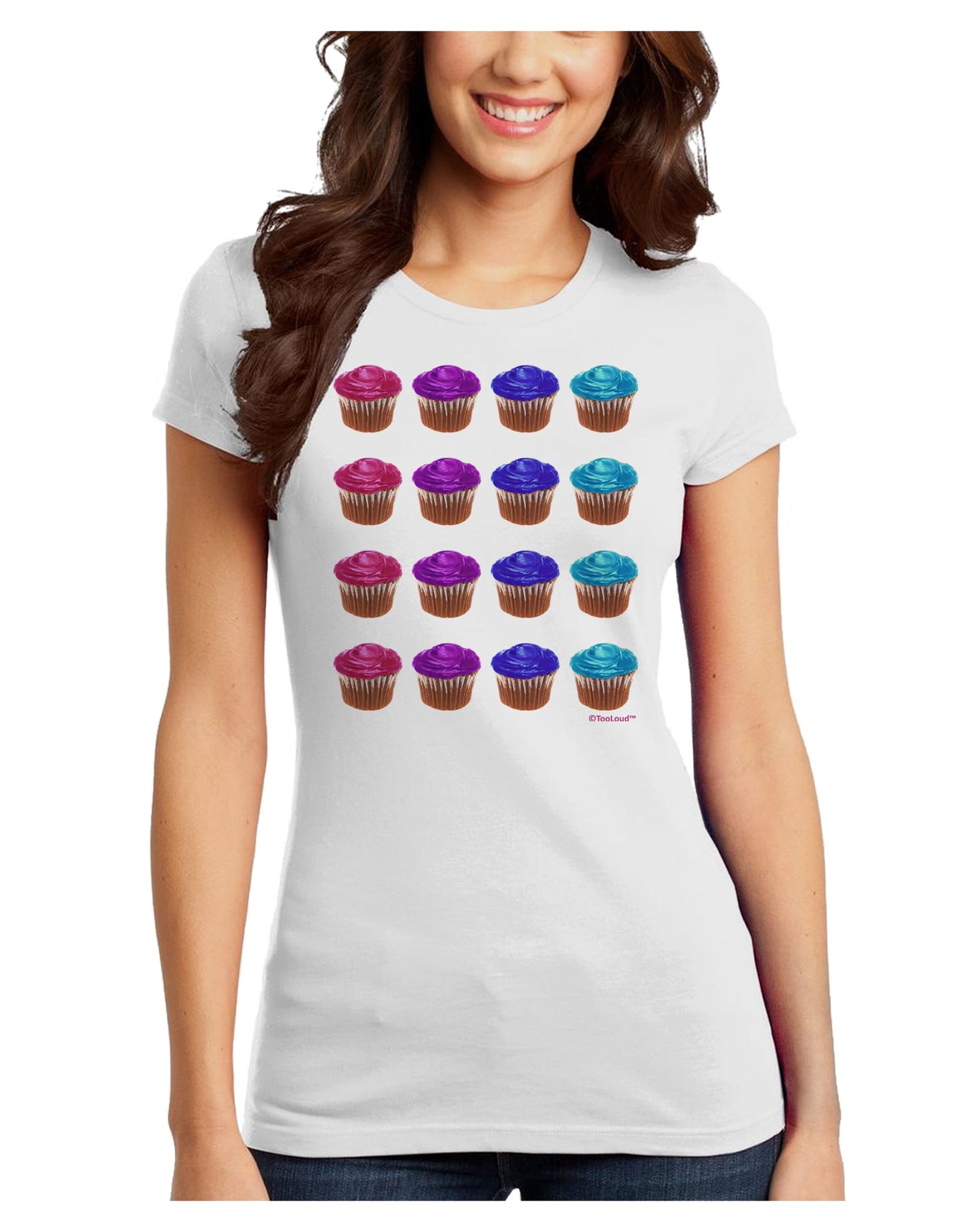 Colorful Cupcake Pattern Juniors T-Shirt by TooLoud-Womens Juniors T-Shirt-TooLoud-White-Juniors Fitted X-Small-Davson Sales