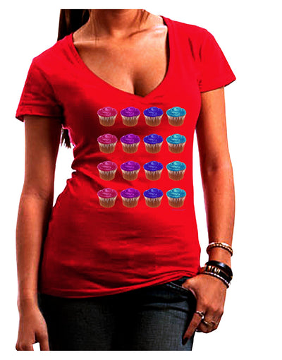 Colorful Cupcake Pattern Juniors V-Neck Dark T-Shirt by TooLoud-Womens V-Neck T-Shirts-TooLoud-Red-Juniors Fitted Small-Davson Sales