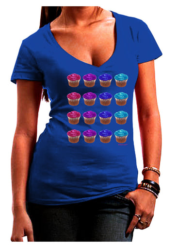 Colorful Cupcake Pattern Juniors V-Neck Dark T-Shirt by TooLoud-Womens V-Neck T-Shirts-TooLoud-Royal-Blue-Juniors Fitted Small-Davson Sales