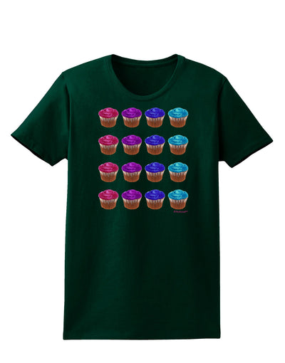 Colorful Cupcake Pattern Womens Dark T-Shirt by TooLoud-Womens T-Shirt-TooLoud-Forest-Green-Small-Davson Sales