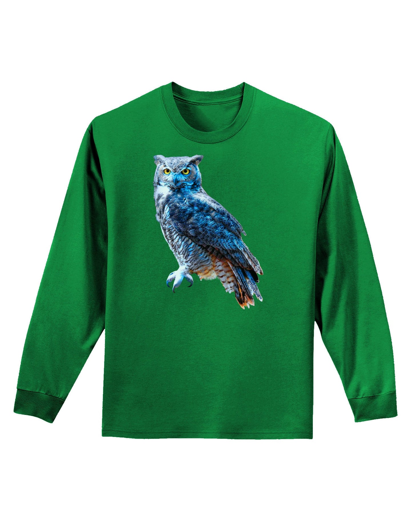 Colorful Great Horned Owl Adult Long Sleeve Dark T-Shirt-TooLoud-Kelly-Green-Small-Davson Sales